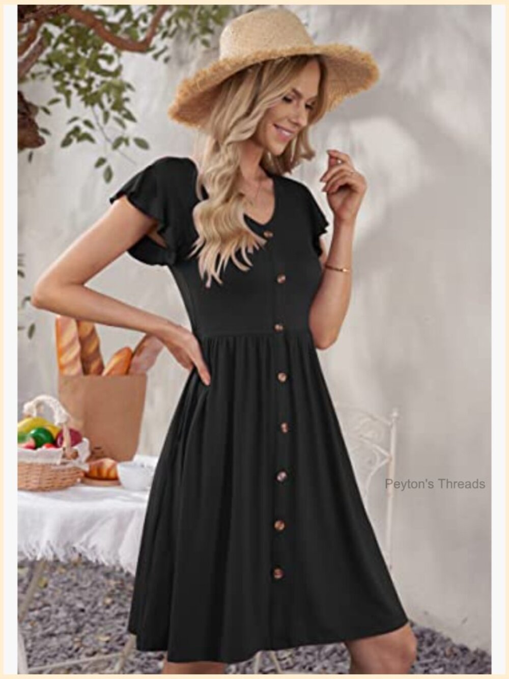 Women's Cap Sleeve V-Neck A-Line Swing Dress with Pockets - Casual Summer - Picture 2 of 7